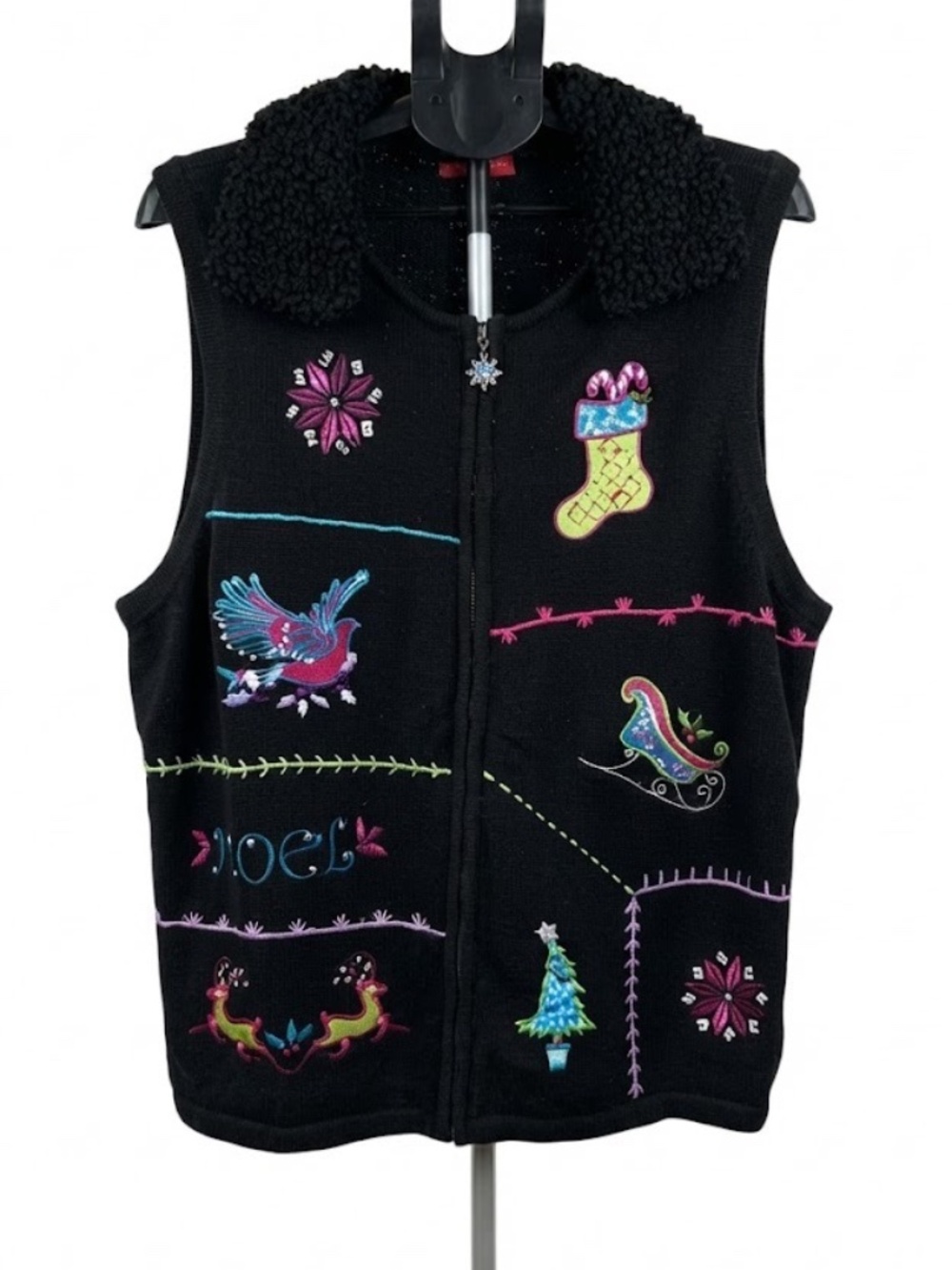Merry & Bright Y2K Christmas Ugly Sweater Vest Size 2X Black Embroidered